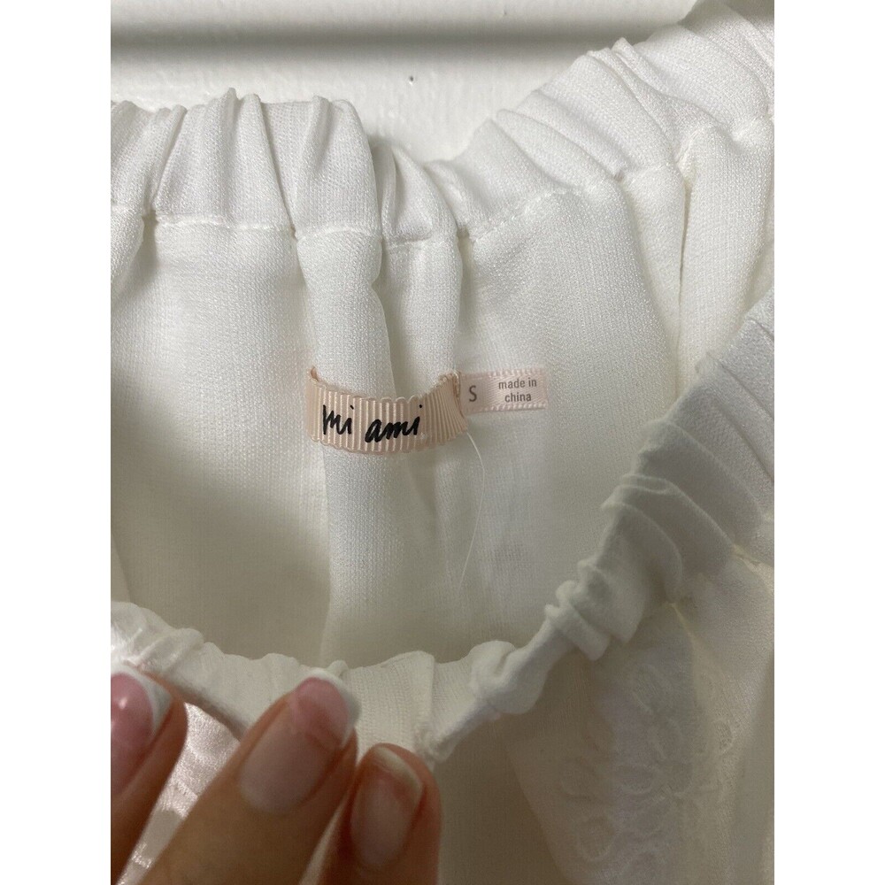 Mi Ami Francesca's White Paula Off The Shoulder Eyelet Ruffle Crop Blouse Size S - Picture 8 of 13